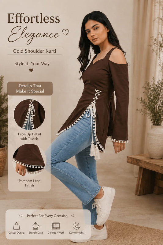 women's trendy brown cold shoulder kurti
