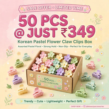 Korean Pastel Flower Claw Clips - 50 Pcs Cute Mini Box | Strong Hold | Trendy Hair Accessories For Girls
