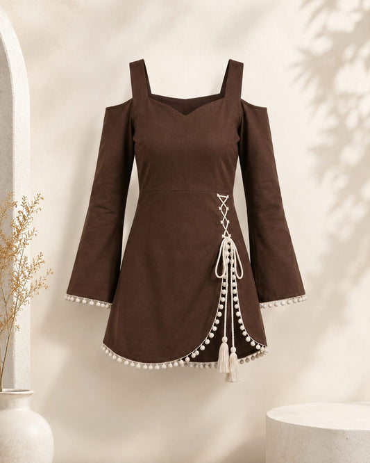women's trendy brown cold shoulder kurti