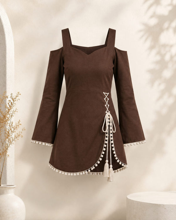 women's trendy brown cold shoulder kurti