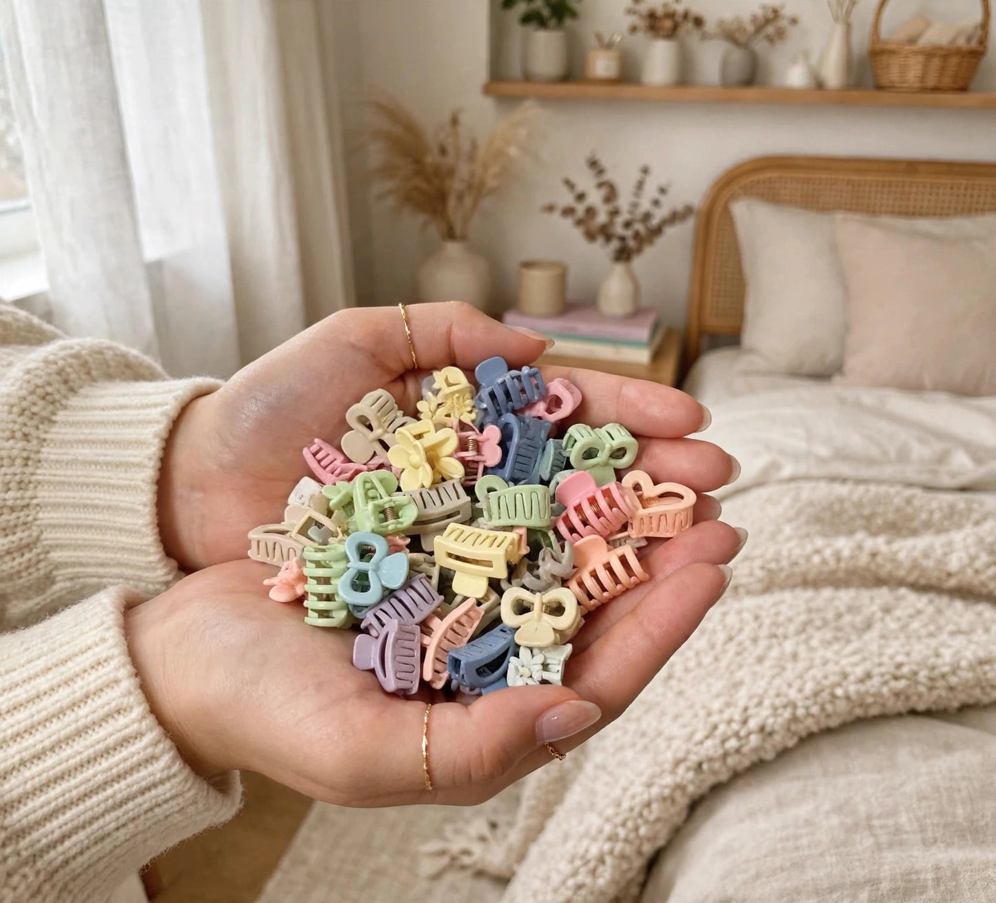 Korean Pastel Flower Claw Clips - 50 Pcs Cute Mini Box | Strong Hold | Trendy Hair Accessories For Girls