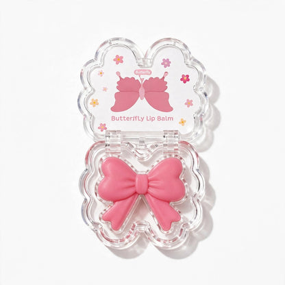 Cute Butterfly Bow Lip Balm for Girls - Korean Pink Moisturizing Lip Balm, Glossy & Hydrating Compact for Dry Lips