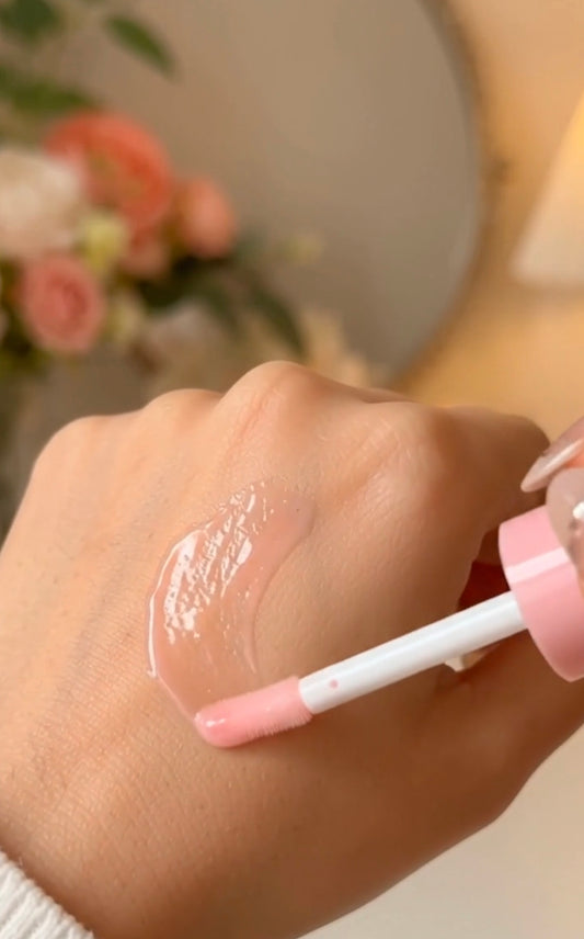 Ballerina Doll Lip Gloss with Pearl Bow Keychain - Cute Korean Pink Lip Oil, Moisturizing & Glossy Lip Balm for Girls