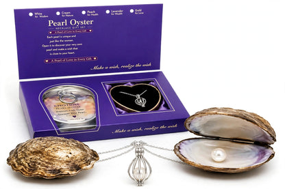 KHOTRIM Pearl Oyster Necklace Gift Set for Women - Real Pearl Oyster in Can, Cage Pendant, Silver Chain | Wish Pearl Gift Box | Birthday Anniversary Valentine Gift for Girlfriend Wife Sister