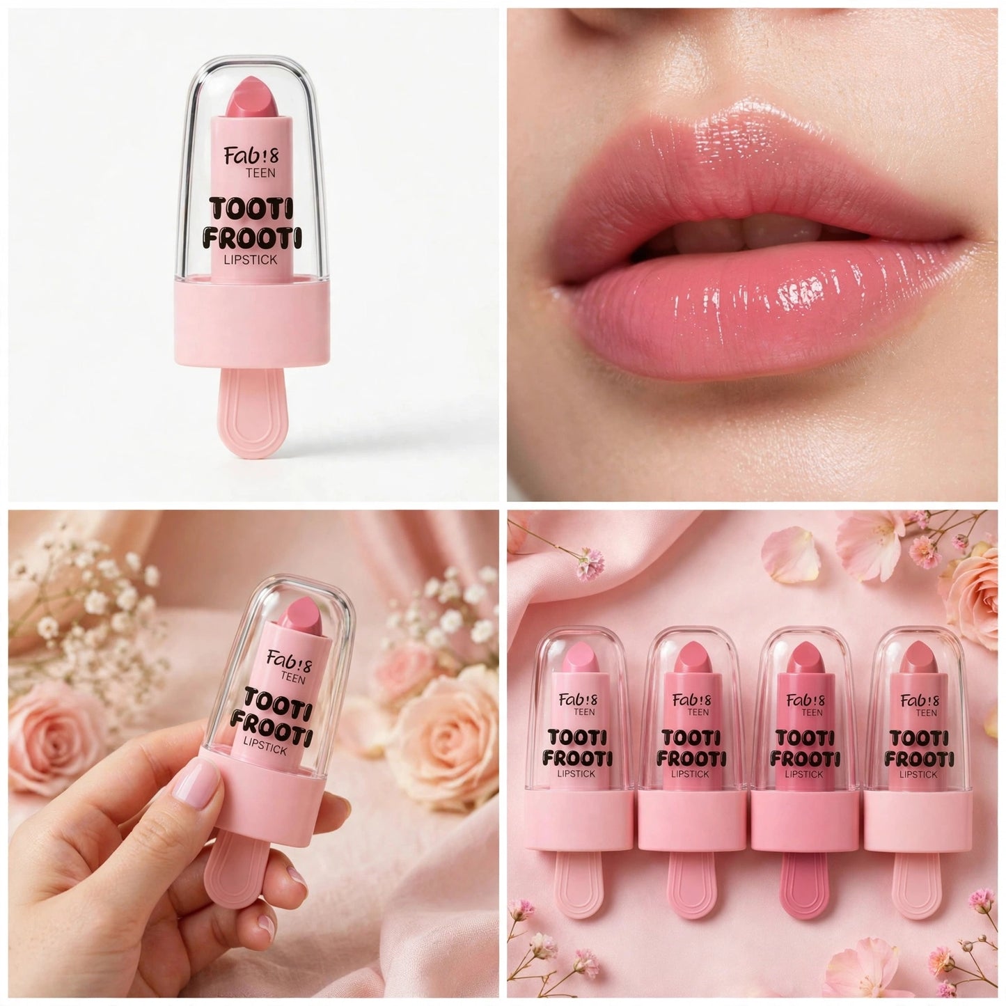 Fab!8 Teen Tooti Frooti Popsicle Lipstick - Cute Ice Cream Design, Vibrant Pink Shade, Moisturizing & Lightweight, Safe for Teens, 3.5g